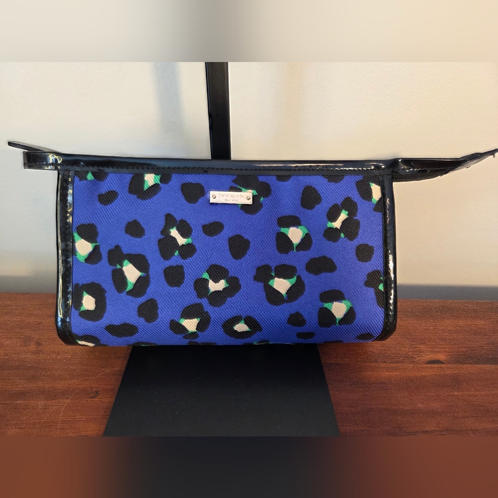 Kate Spade Blue and Black Leopard Print Make Up Bag / Clutch